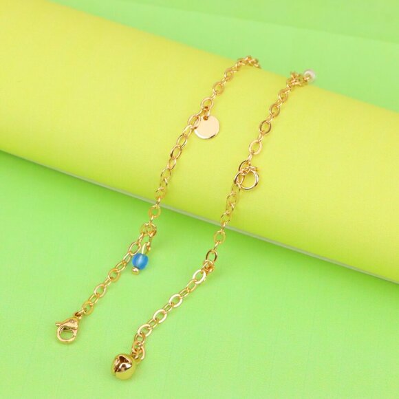 "Rose Gold Anklet with Pearl Drops & Blue Bead, XPAL1167 - Picture 6 of 12